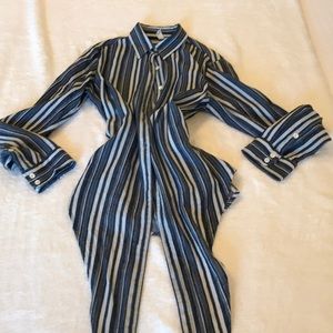 Navy and white Tie front button down top